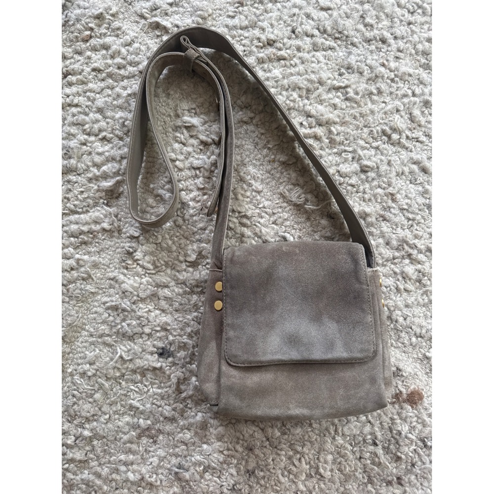 Americana by Sharif‎ Taupe Suede Crossbody Bag Gold Stud Messenger Purse Small